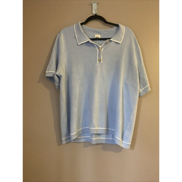 Women's Short Sleeve Polo Collar Pullover Sweater Blue - A New Day 1X NWT - Picture 3 of 6